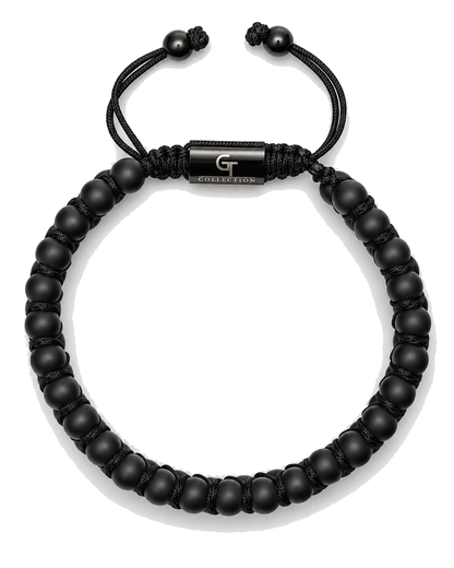 Black beaded bracelet with braided cord band and G Collection metal bar clasp