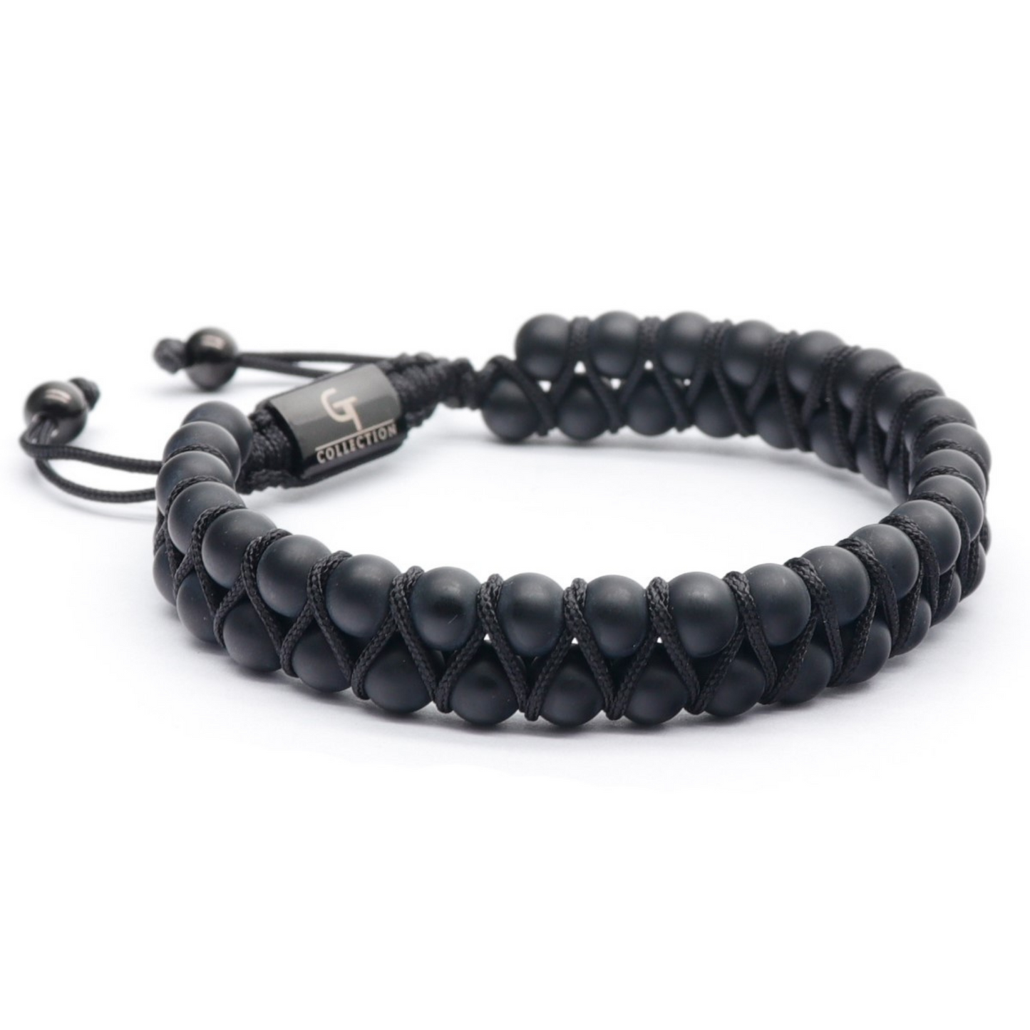 JUEGO DE 2 PIEZAS - Pulsera de cuentas dobles de ÓNIX NEGRO y pulsera de cuentas planas