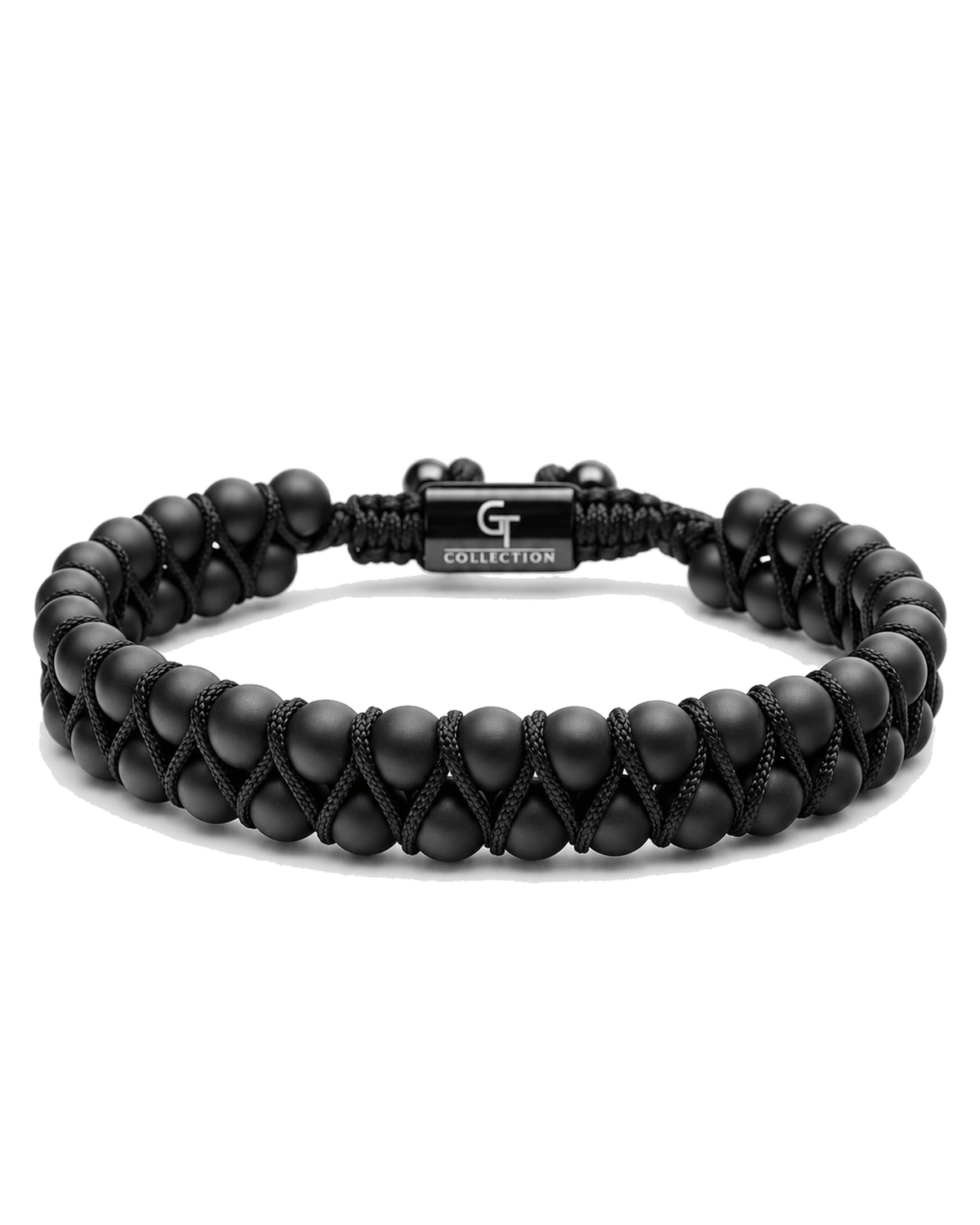 Black double-row beaded bracelet with black cord tie and G Collection metal centerpiece Imagen principal del producto