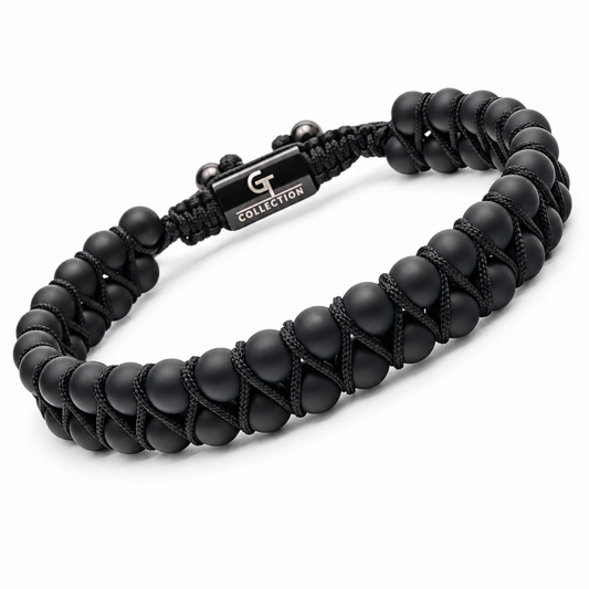 Men's BLACK ONYX Double Bead Bracelet