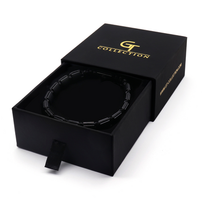 ENSEMBLE 2 PIÈCES - Bracelet double perle et bracelet plat en ONYX NOIR