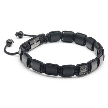 2-TEILIGES SET - SCHWARZES ONYX-Doppelperlenarmband und Flachperlenarmband