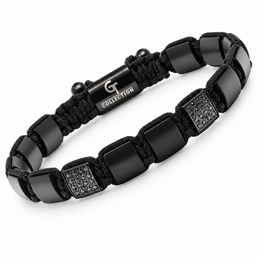 Men's BLACK ONYX Flat bead Bracelet