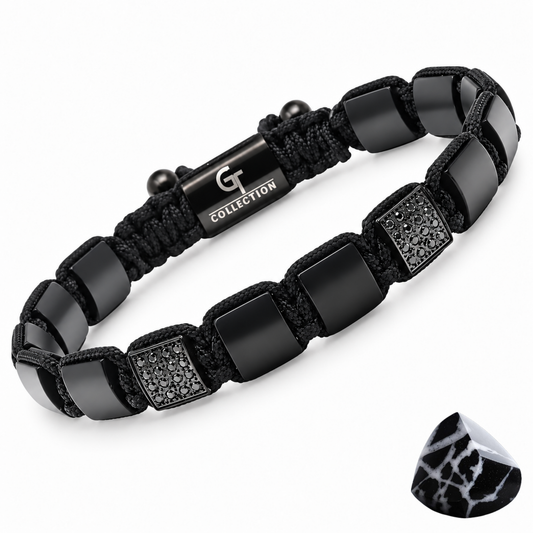 Men's BLACK ONYX Flat bead Bracelet