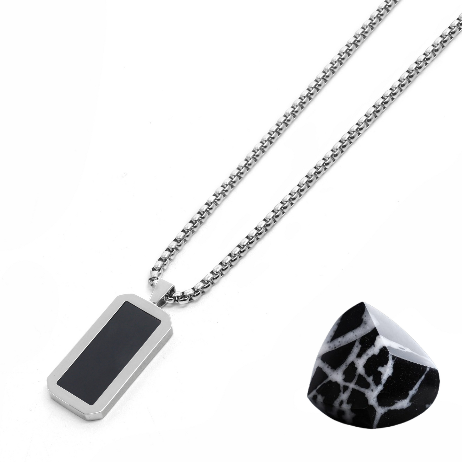 Silver Necklace with Rectangle BLACK ONYX Pendant – GT collection