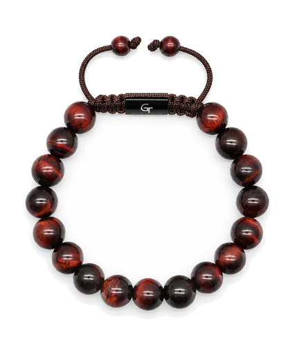 Tiger eye bead bracelet with alternating dark and red-brown beads and G Collection tag