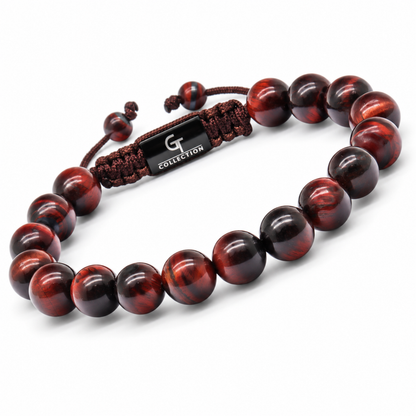 Bracelet perlé ŒIL DE TIGRE ROUGE pour hommes