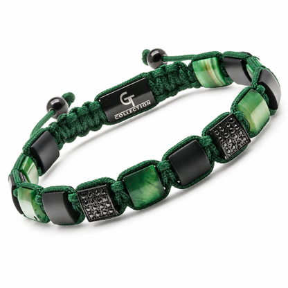 Pulsera de cuentas planas OJO DE TIGRE VERDE, ÓNIX MATE para hombre