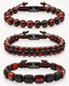 3-piece bracelet set with red tiger eye bead bracelets and black bead accents