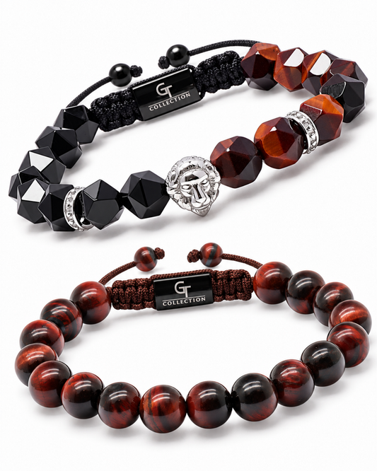 2-teiliges Momentum Set | Herren Armband-Stack Rot Tigerauge Löwe