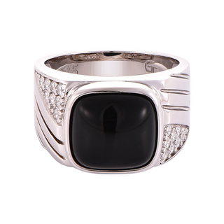 BAGUE Homme en Argent Massif 925 avec Pierre ONYX Noir