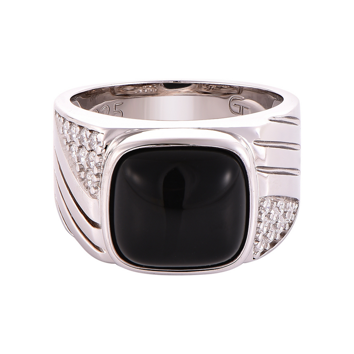 Men's 925 sterling silver ring with black onyx center stone