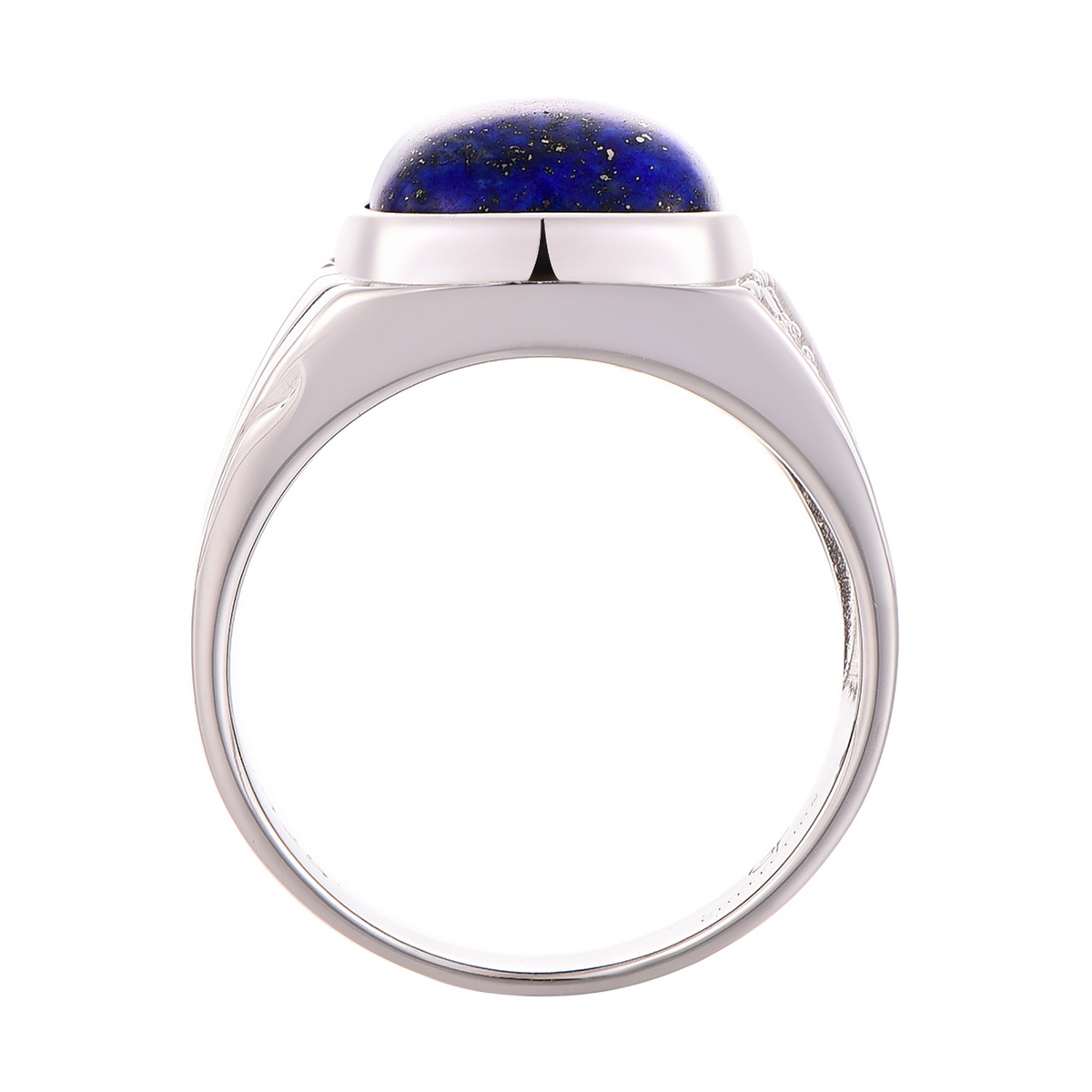 Silver 925 ring band with domed blue lapis cabochon inset on top