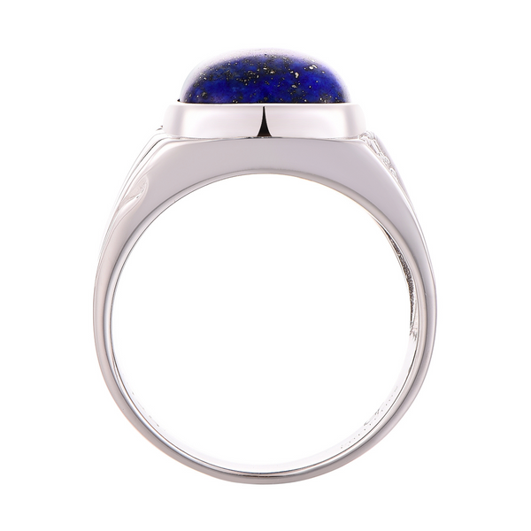 Silver 925 ring band with domed blue lapis cabochon inset on top