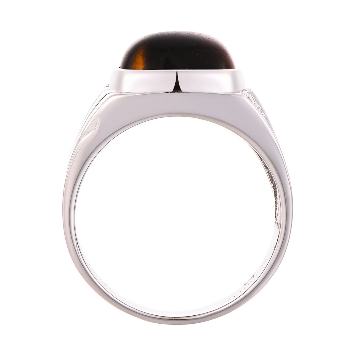 Sterling silver ring with raised tiger eye setting in a curved bezel