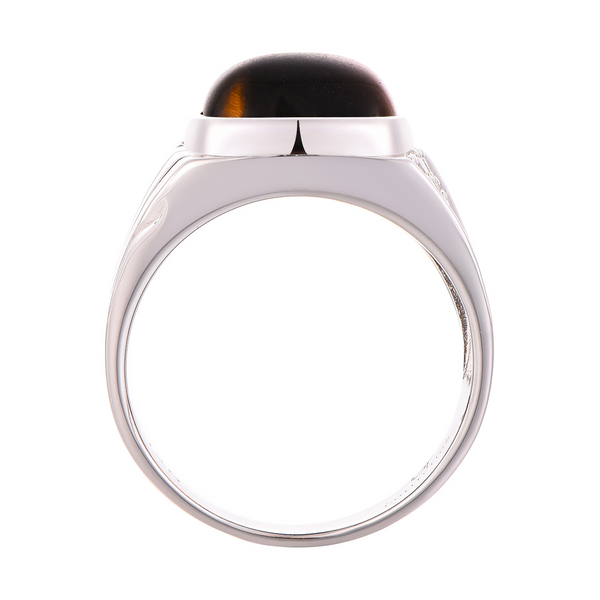 Sterling silver ring with raised tiger eye setting in a curved bezel
