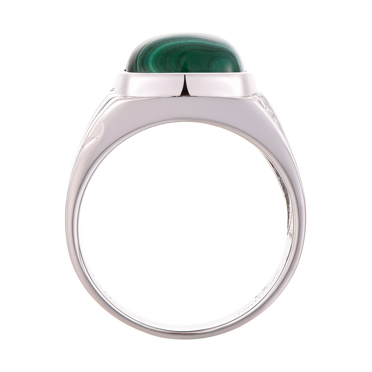 Sterling silver ring featuring green malachite oval top bezel