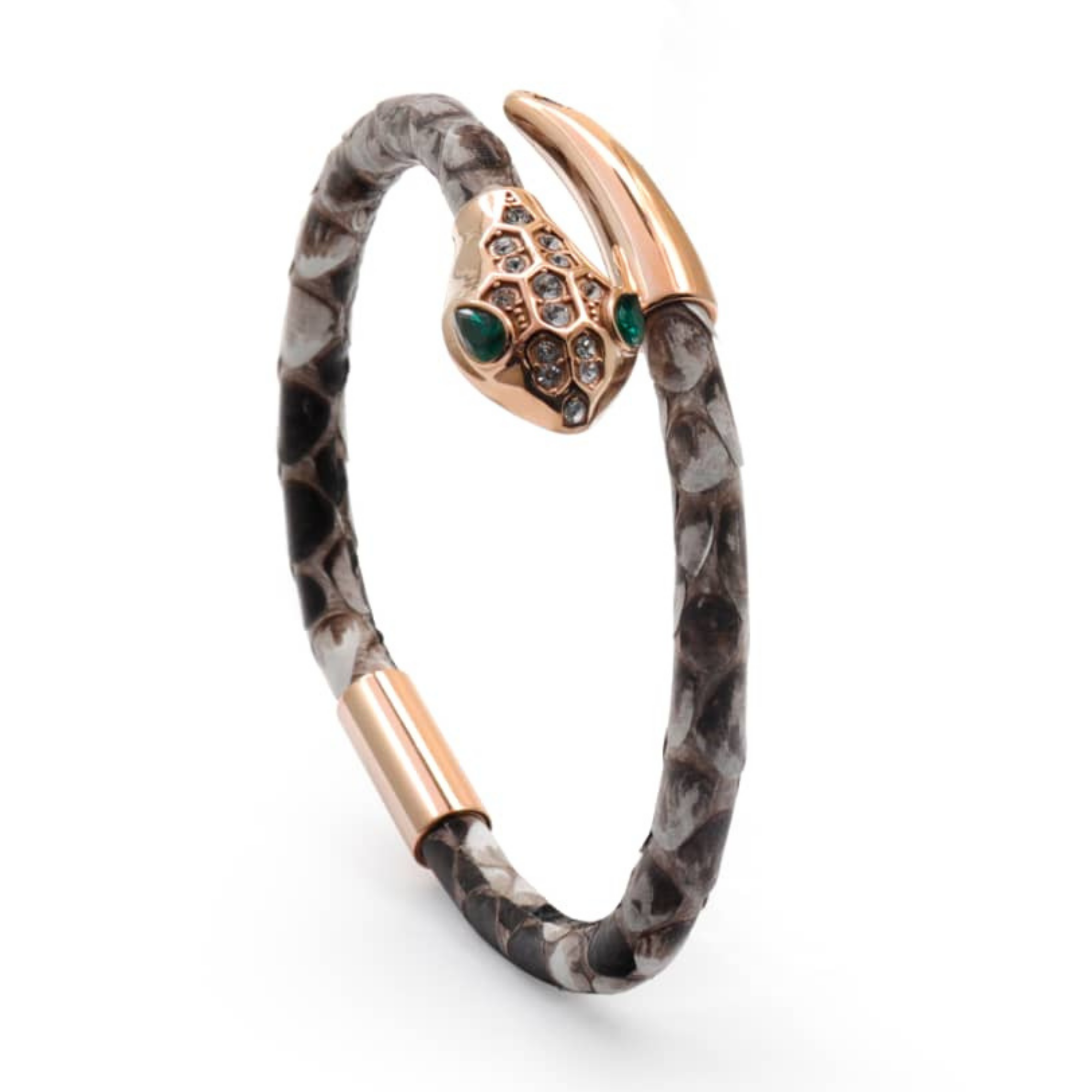 Men's Snake Head Bracelet - Natural Python with Zircon Diamond
