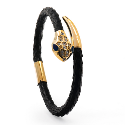 Schlangenkopf-Armband – schwarzer Python mit Zirkon-Diamant