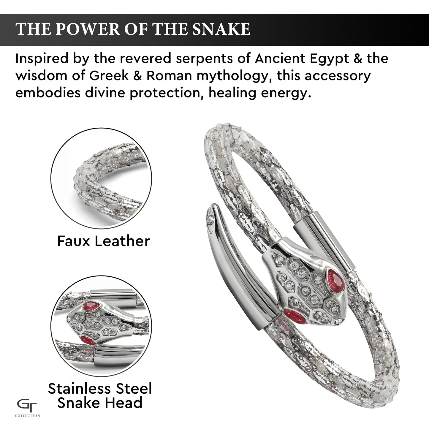 Snake Head Bracelet - Silver Python with Zircon Diamond