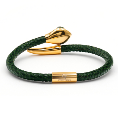Schlangenkopf-Armband – grünes Leder mit Zirkon-Diamant