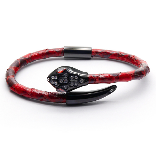 Snake Head Bracelet - Red Leather with Zircon Diamond