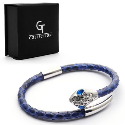 Snake Head Bracelet - Blue Leather with Zircon Diamond
