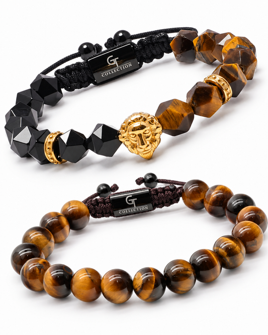 2-teiliges Führungs-Set | Herren Tigerauge Löwenarmband-Set