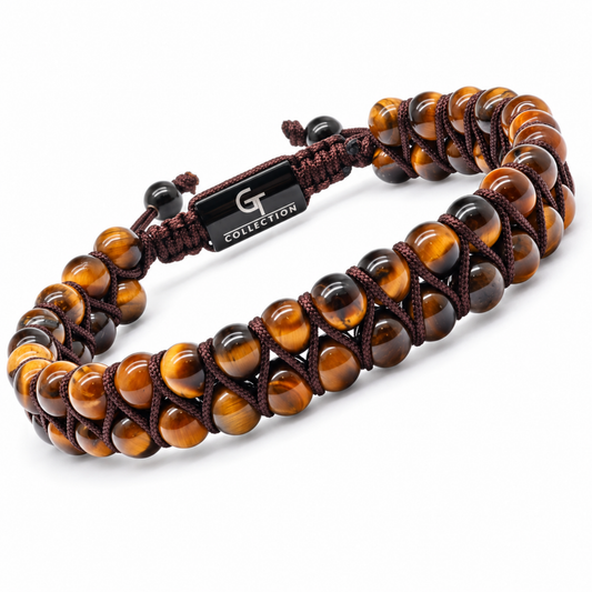 Men's TIGER EYE Double Bead Bracelet