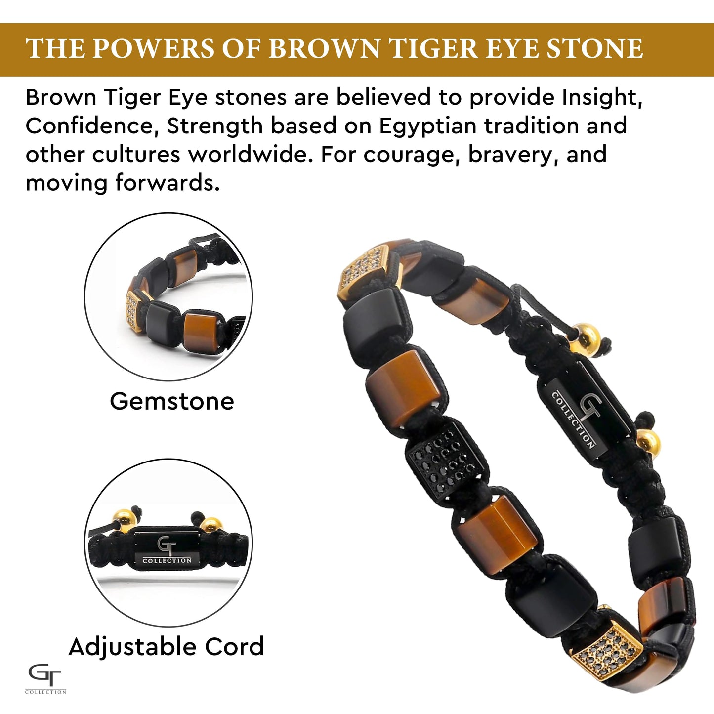 Pulsera de cuentas planas OJO DE TIGRE, ÓNIX MATE para hombre