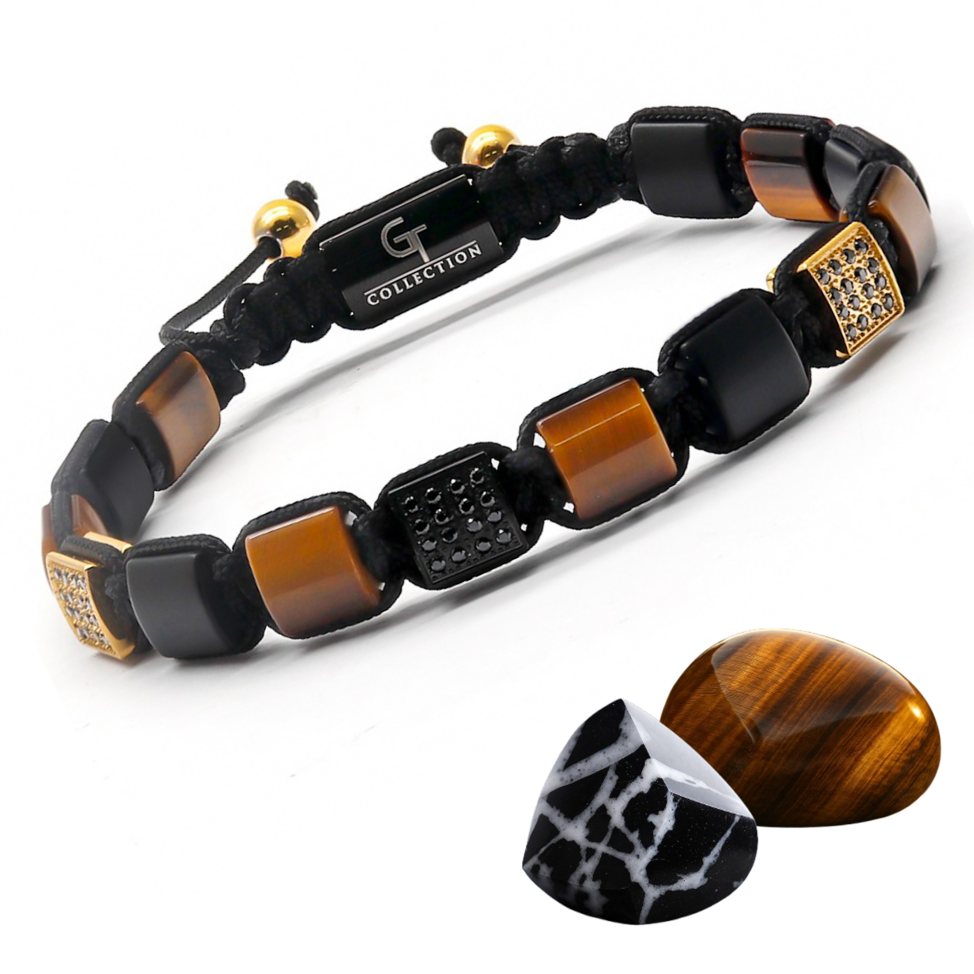 TIGER EYE, BLACK ONYX Flatbead Bracelet | Brown and black TIGER EYE, BLACK ONYX Flatbead Bracelet | Brown and black