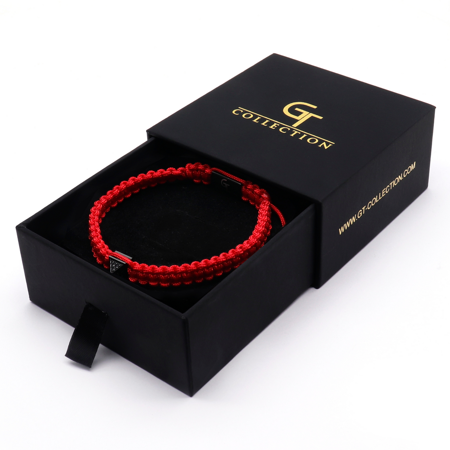 Rotes Herrenarmband – schwarze Pyramide mit Zirkondiamant