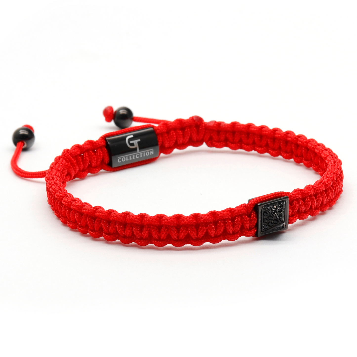 Pulsera Hombre Roja - Pirámide Negra con Diamante Zircón