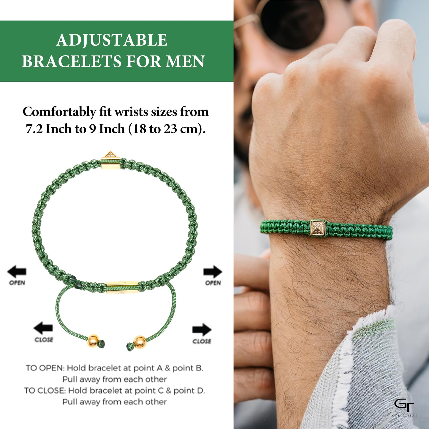 Pulsera Hombre Verde - Pirámide Dorada con Diamante Zircón