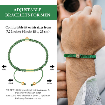 Bracciale Verde da Uomo - Piramide d'Oro con Diamante Zircone