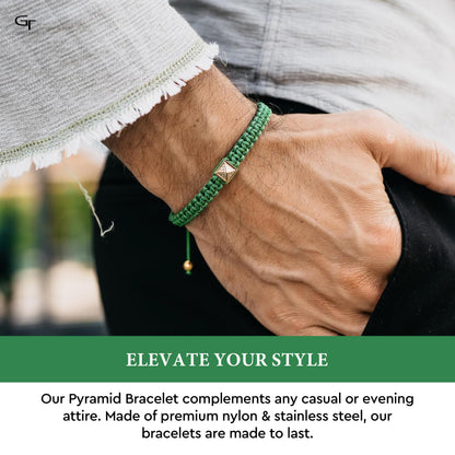 Pulsera Hombre Verde - Pirámide Dorada con Diamante Zircón