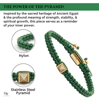 Pulsera Hombre Verde - Pirámide Dorada con Diamante Zircón