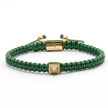 Bracelet Vert Unisexe - Pyramide Dorée avec Diamant Zircon