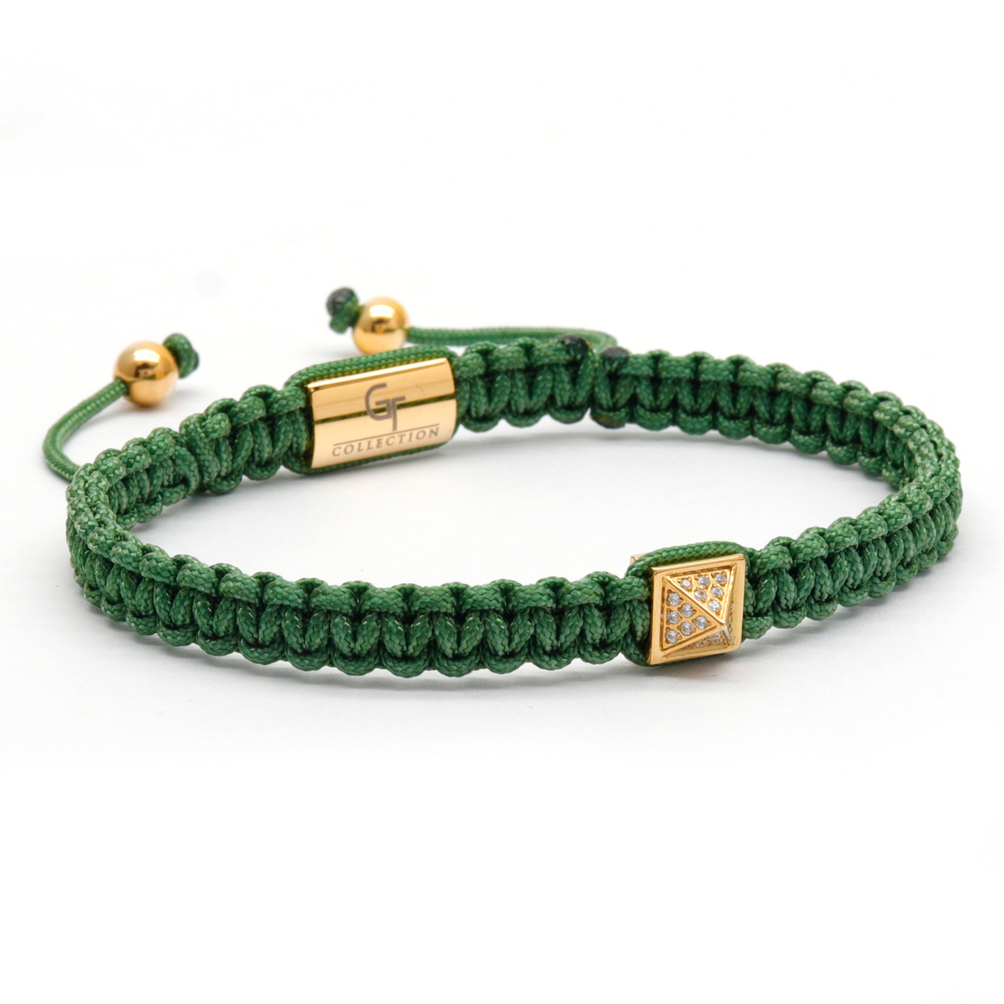 Bracelet Vert Homme - Pyramide Dorée avec Diamant Zircon
