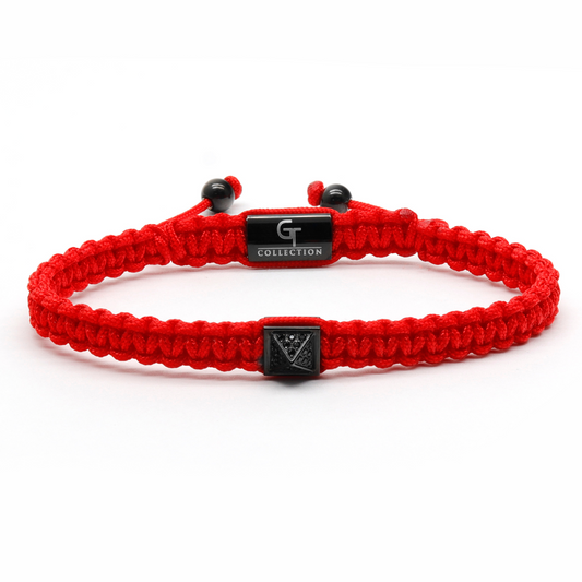 Bracelet Rouge Unisexe - Pyramide Noire avec Diamant Zircon
