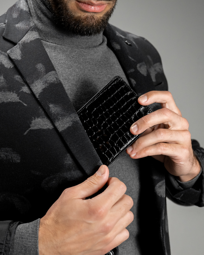 Black Croc-Embossed Leather Wallet