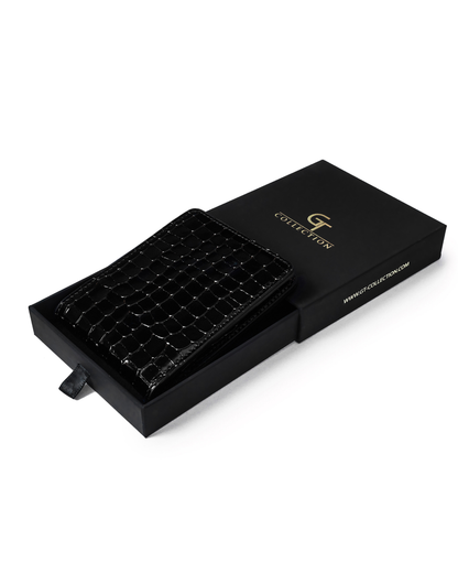 Black Croc-Embossed Leather Wallet