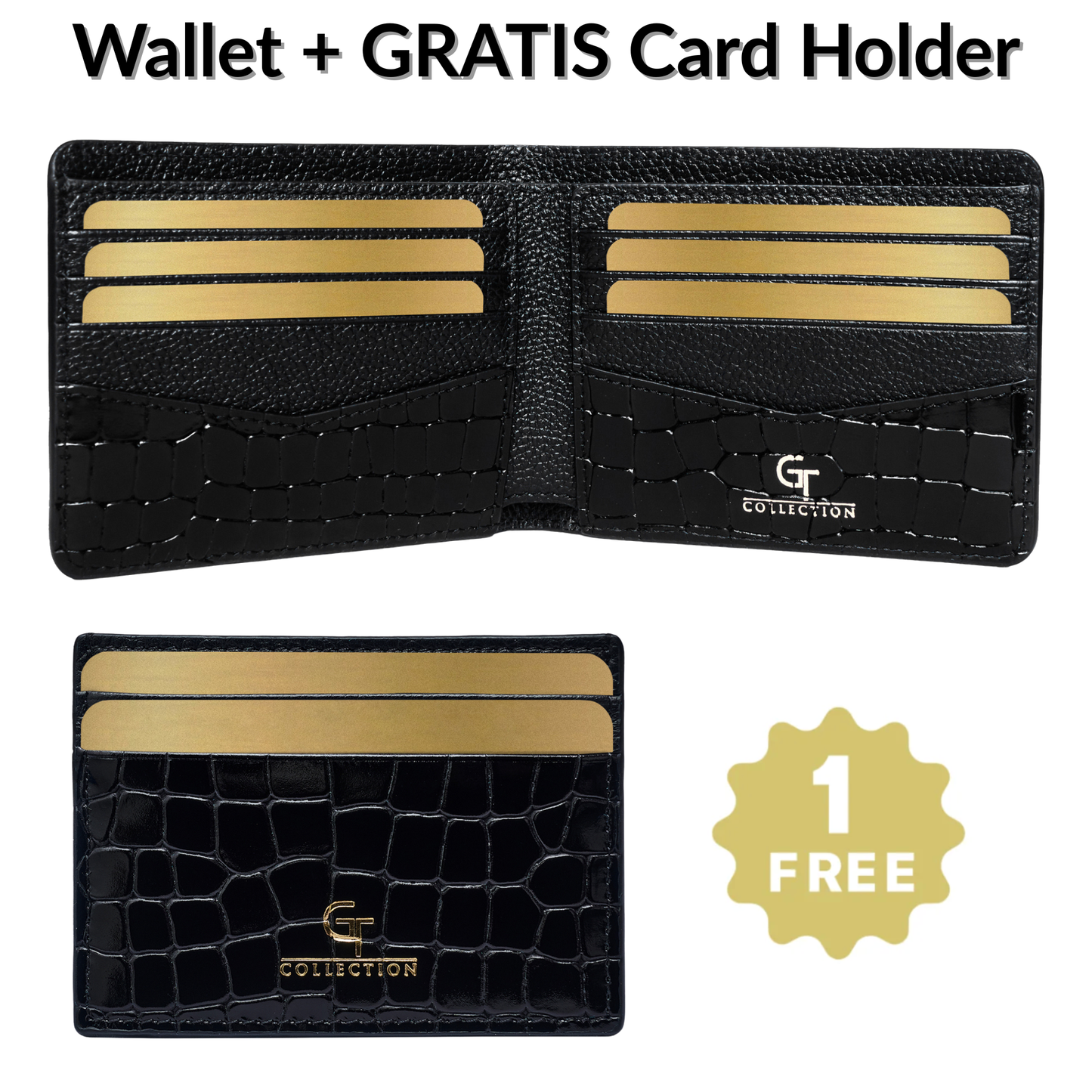 Men's Black Leather WALLET + Free Leather CARD HOLDER - Gift Set