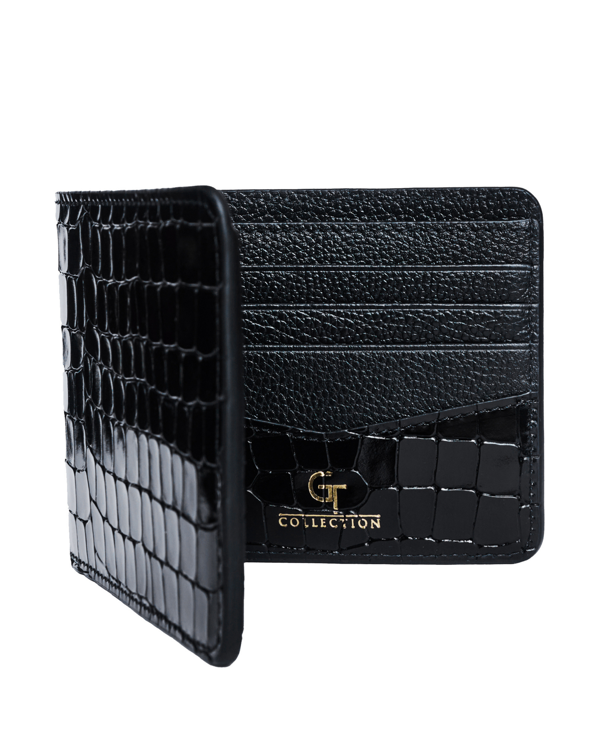 Black Croc-Embossed Leather Wallet
