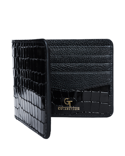 Black Croc-Embossed Leather Wallet