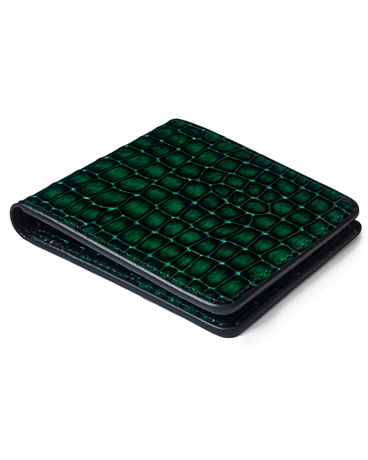 Green Croc-Embossed Leather Wallet