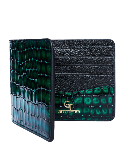 Green Croc-Embossed Leather Wallet