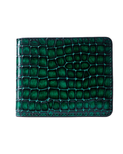 Green Croc-Embossed Leather Wallet