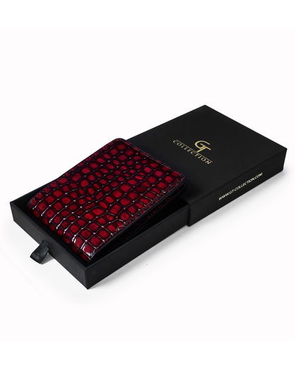 Red Croc-Embossed Leather Wallet
