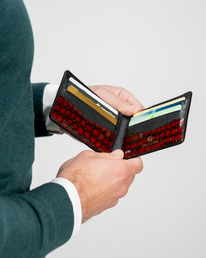Red Croc-Embossed Leather Wallet